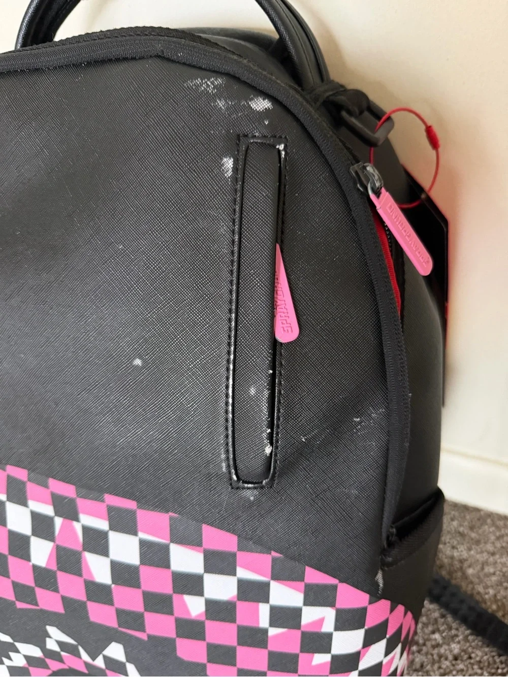 Sprayground Black Pink & White Checker Shark Backpack